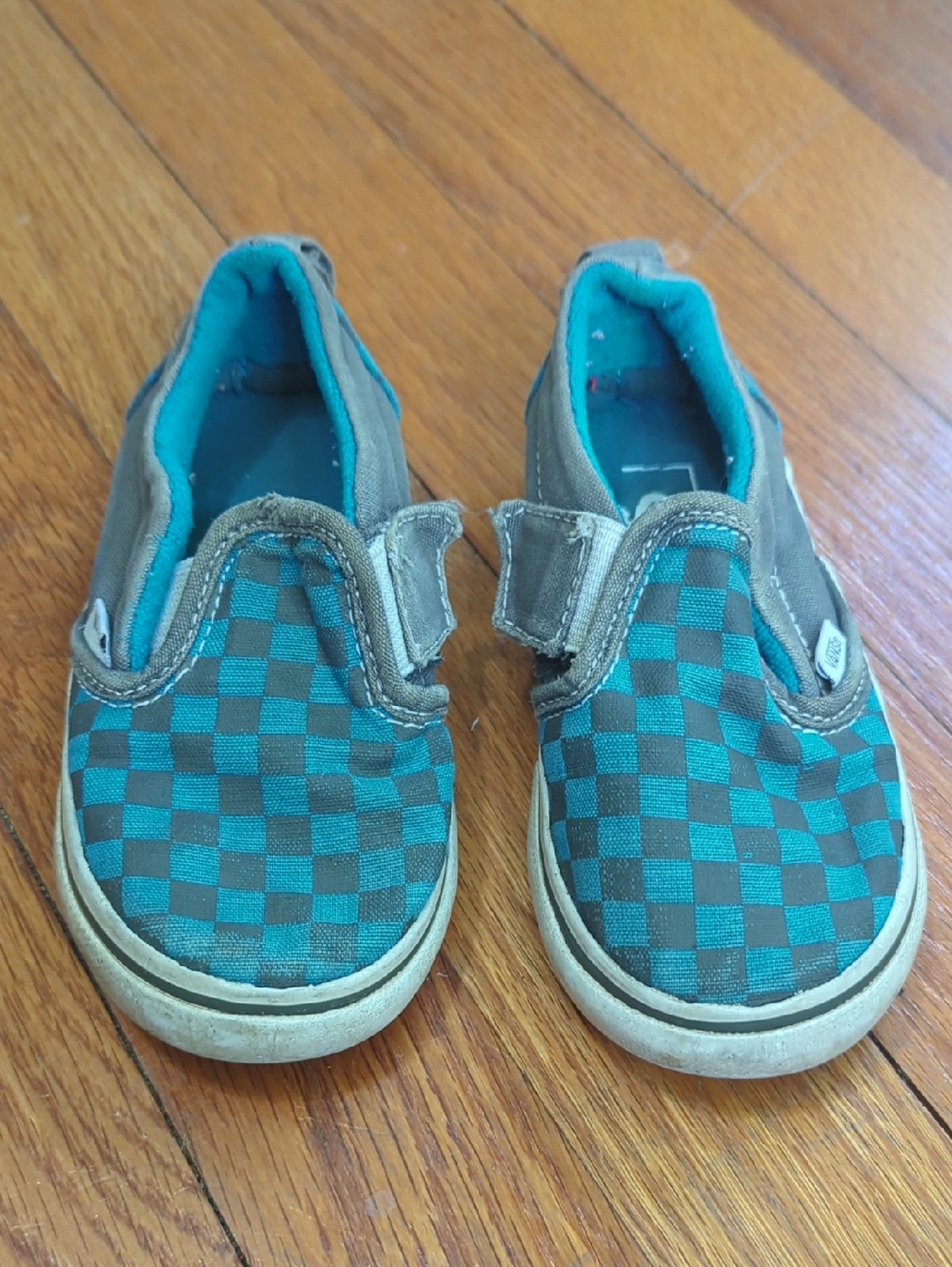 Vans Kids Slip-On Checkerboard Sneakers in Teal and Gray